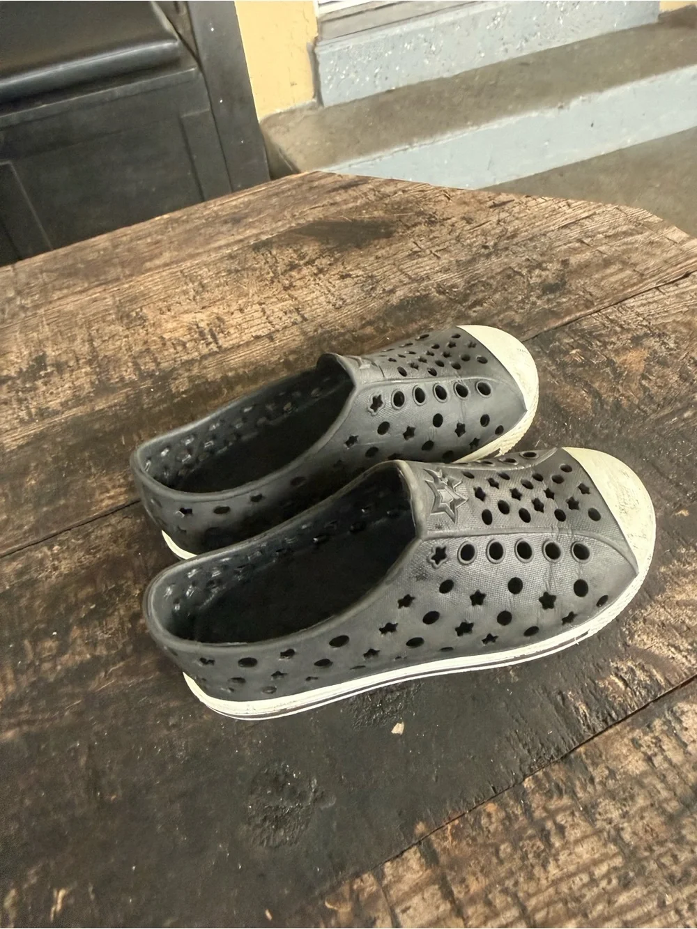 Kids Lightweight Slip-On Star & Hole Detail Shoes in Gray